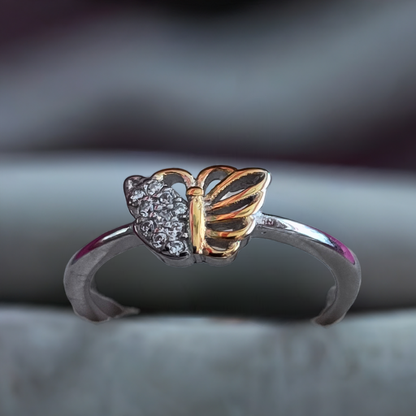 Pure Silver Stylish Butterfly Ring with White Stones for Girls -SilverCarats
