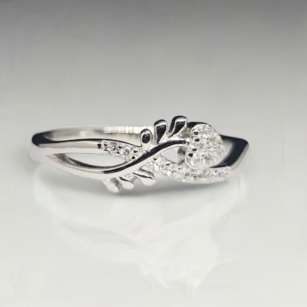 Abstract Elegance Sculptural Silver Ring with CZ Pave