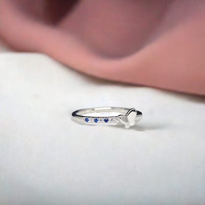 Pure Silver Butterfly Ring with Beautiful Blue Stones