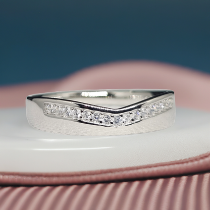 Pure Silver Ring with Thin White Stones for Women