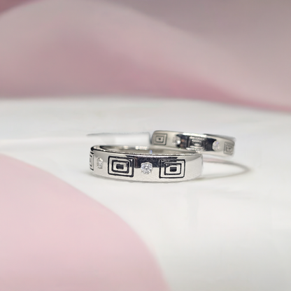 Urban Edge Silver Couple Rings with Cubic Zirconia(CZ) Stones