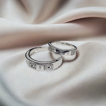 Urban Edge Silver Couple Rings with Cubic Zirconia(CZ) Stones