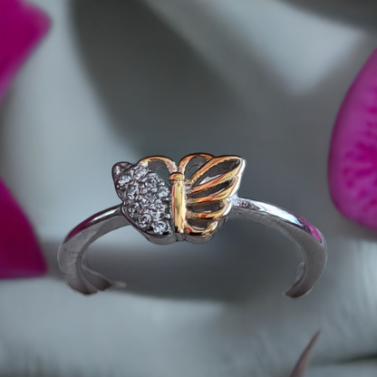 Pure Silver Stylish Butterfly Ring with White Stones for Girls -SilverCarats