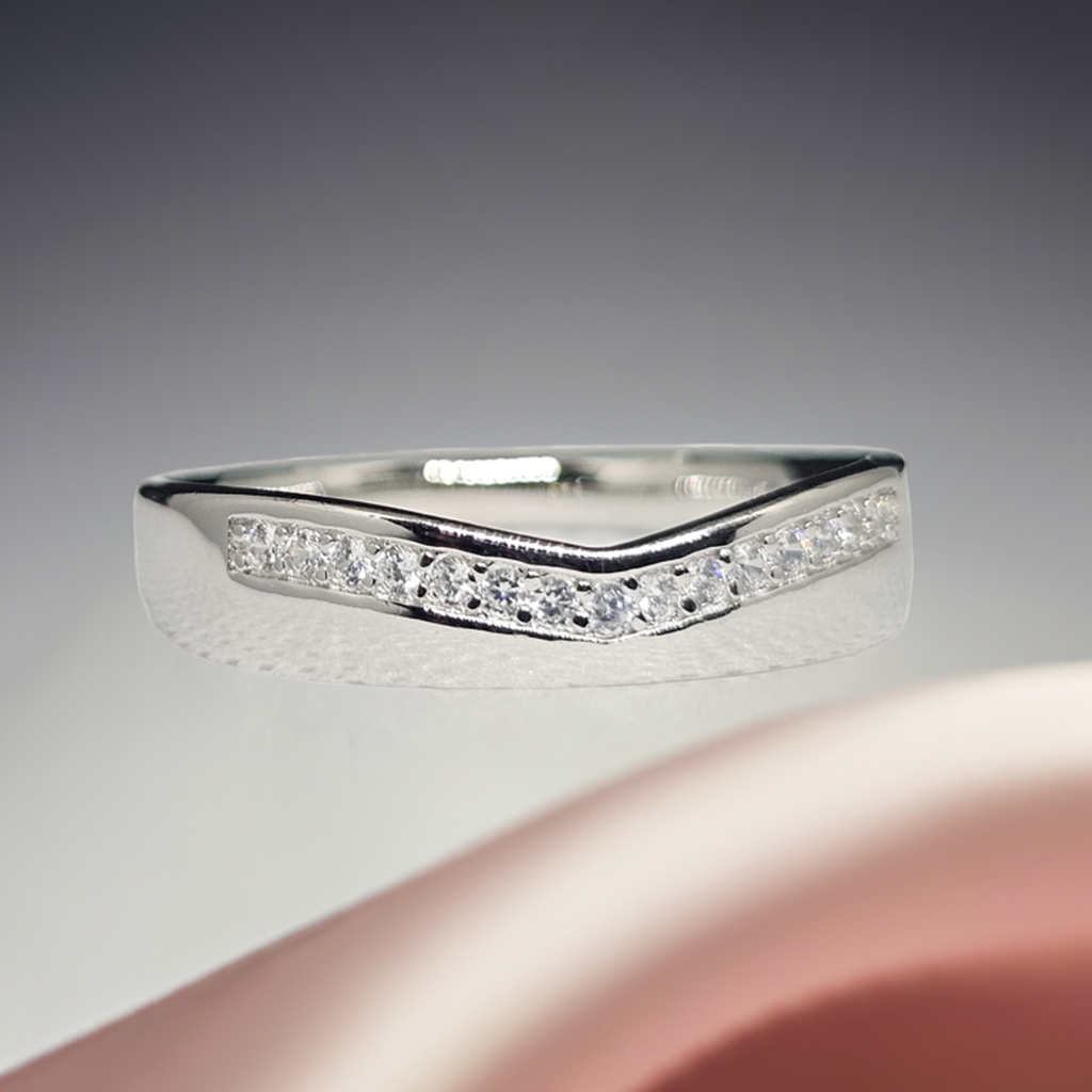 Pure Silver Ring with Thin White Stones for Women