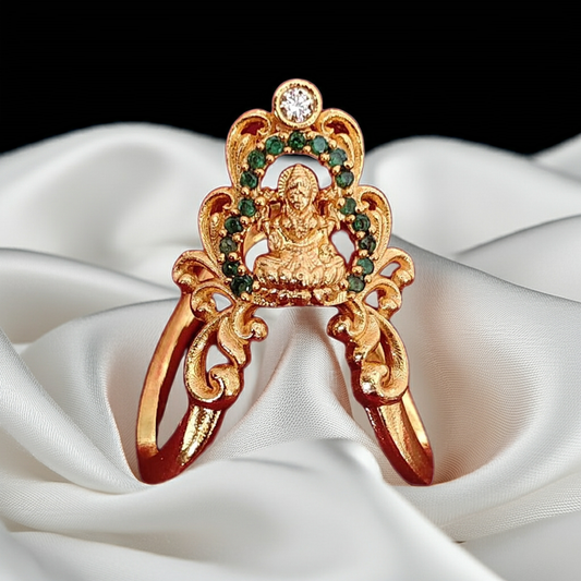 925 Silver Gold Plated Wedding Ring with Goddess Lakshmi Design