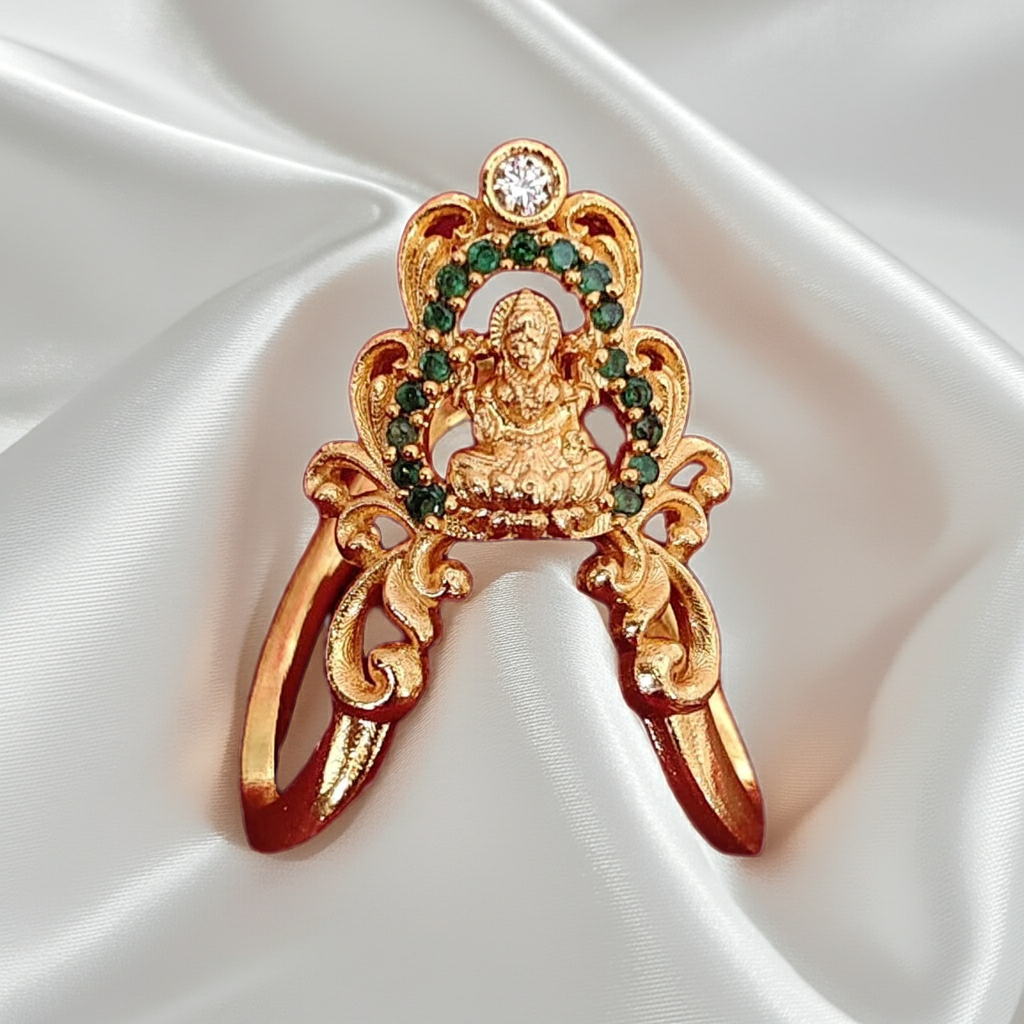 925 Silver Gold Plated Wedding Ring with Goddess Lakshmi Design