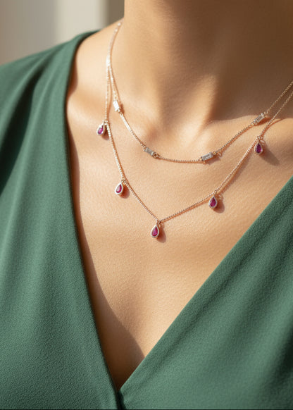 The 'Adora' Teardrop Gemstone Charm Layering Necklace