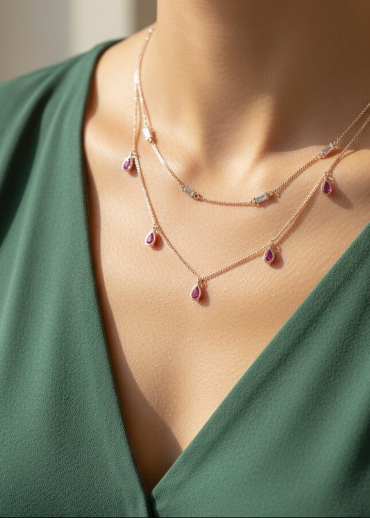 The 'Adora' Teardrop Gemstone Charm Layering Necklace