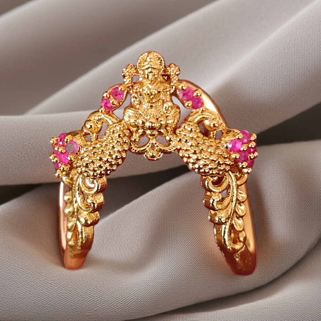 925 Silver Gold Plated Wedding Ring with Peacock Design