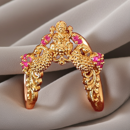 925 Silver Gold Plated Wedding Ring with Peacock Design