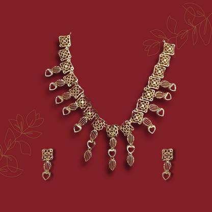 Exquisite Silver with Gold-Plated Filigree Necklace and Earring Set