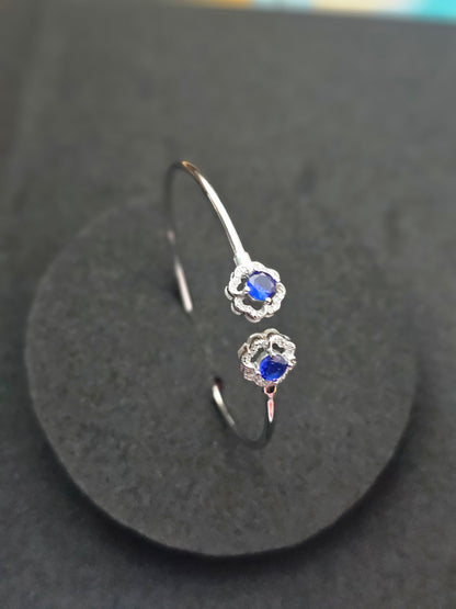 Elegant Silver Open Bangle with Blue Sapphire Stones