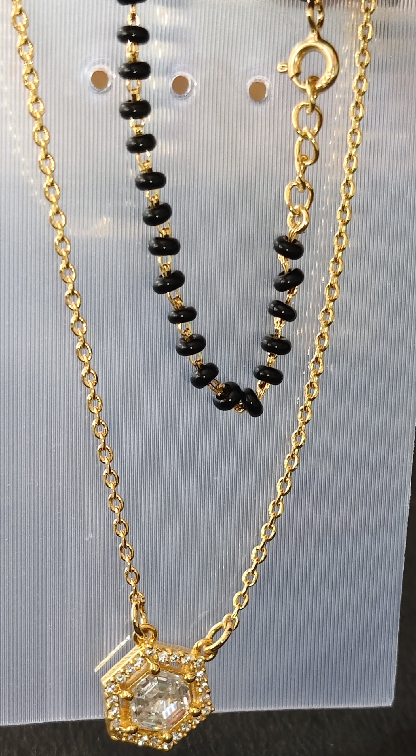 Pure 925 Silver Gold-Plated Black Bead Pendant Mangalsutra for Women