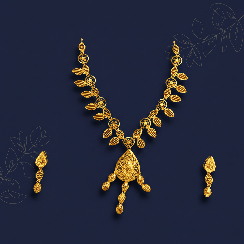 Golden Leaf Motif Necklace Set