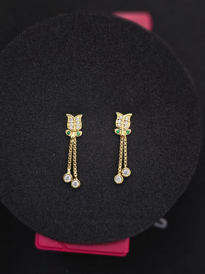 Delicate Gold-Tone Tulip Drop Earrings with Sparkling Accents