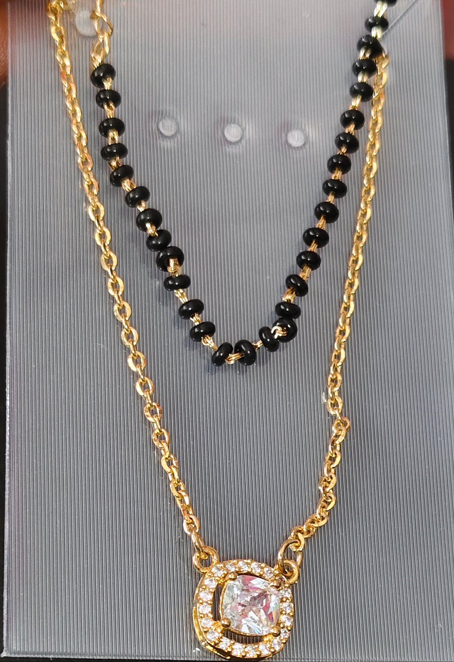 Trendy Silver Black Bead Chain with Unique Designer Pendant