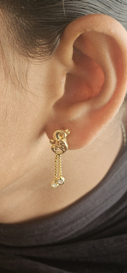 Elegant Gold-Tone Peacock Drop Earrings with Sparkling Accents
