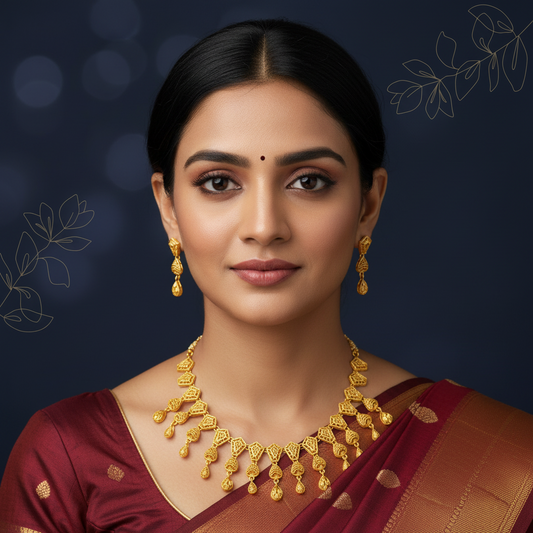 Geometric Filigree Gold-Toned Necklace and Earring Set