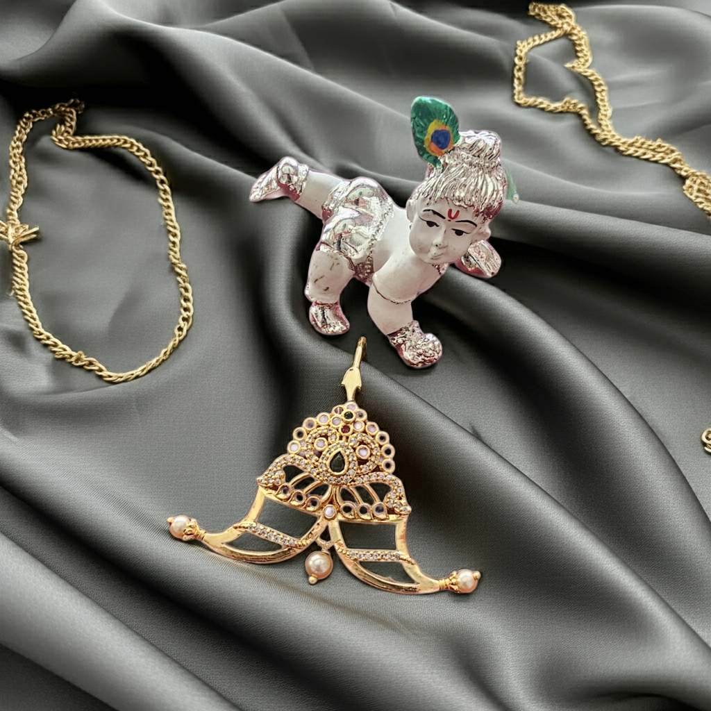 Traditional Tiger Nail Gold Plated Pendant with Stones & Pearls
