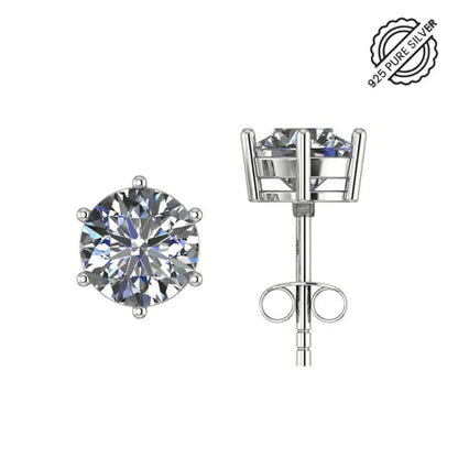 Round Cut Style 925 Silver Solitaire Stud Earrings
