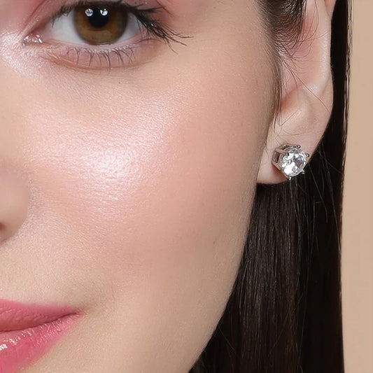 Round Cut Style 925 Silver Solitaire Stud Earrings