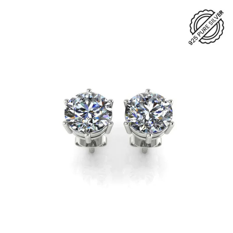 Round Cut Style 925 Silver Solitaire Stud Earrings