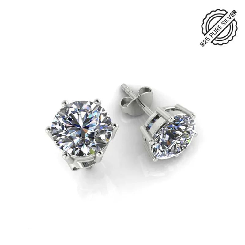 Round Cut Style 925 Silver Solitaire Stud Earrings