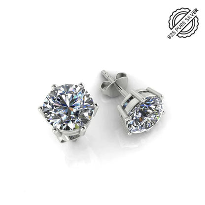 Round Cut Style 925 Silver Solitaire Stud Earrings