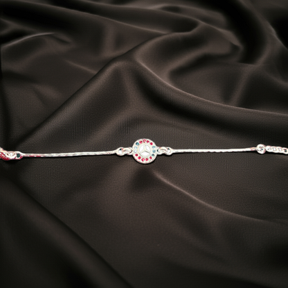 Silver Benz Emblem Bracelet with Stones