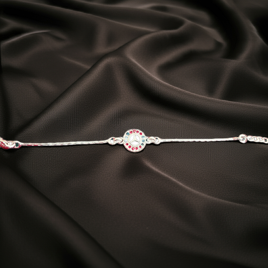 Silver Benz Emblem Bracelet Rakhi with Stones - Rakshabandhan 2025
