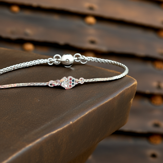 92.5 Silver Bracelet Rakhi with Colorful Stones – Symbol of Positivity & Luck