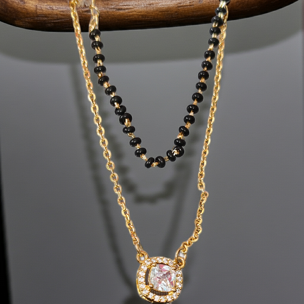 Trendy Silver Black Bead Chain with Unique Designer Pendant