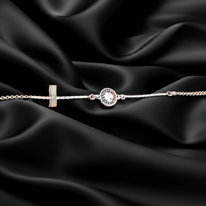 Pure Silver Om Bracelet with Stone-Studded Circle