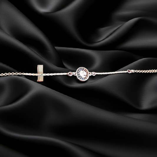 Pure Silver Om Bracelet  Rakhi with Stone-Studded Circle - Rakshabandhan 2025
