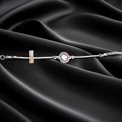 Pure Silver Om Bracelet with Stone-Studded Circle