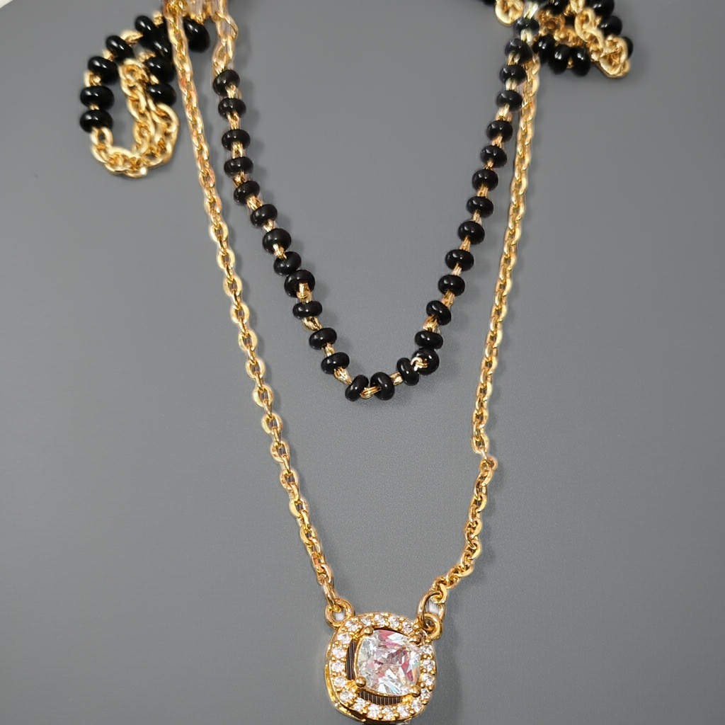 Trendy Silver Black Bead Chain with Unique Designer Pendant
