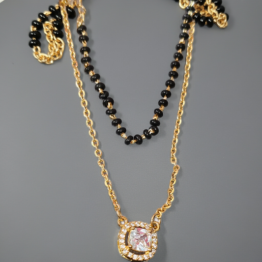Trendy Silver Black Bead Chain with Unique Designer Pendant
