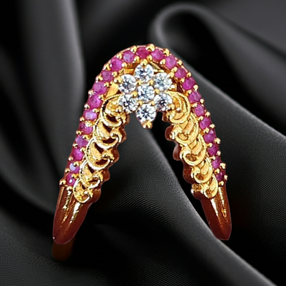 925 Silver Gold Plated Ruby Floral Wedding Ring
