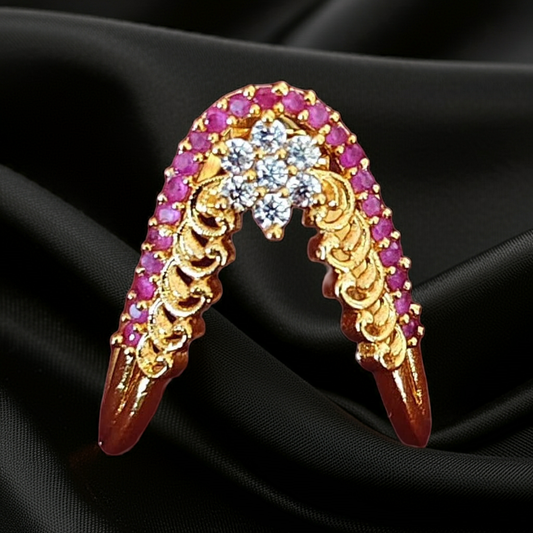 925 Silver Gold Plated Ruby Floral Wedding Ring